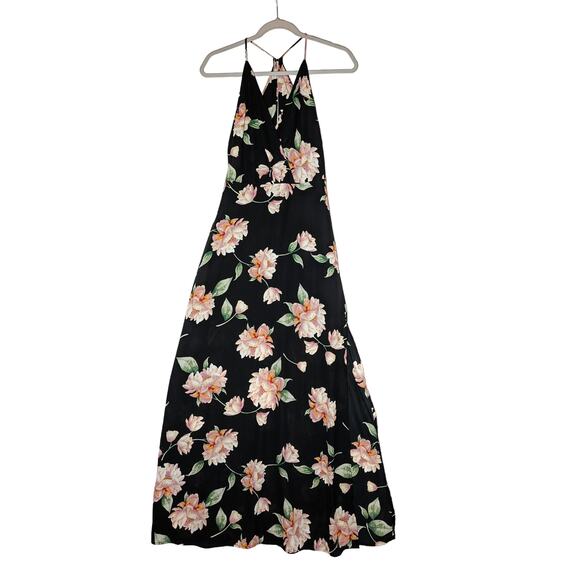 Lush Maxi Dress XS Black Floral Surplice Split Sleeveless Strappy Sundress Lined - Picture 1 of 14